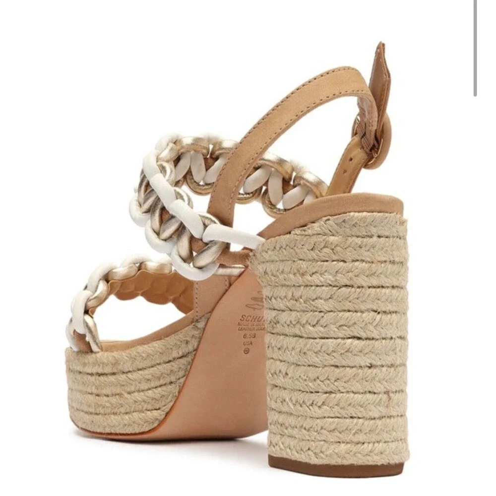Schutz Juliet Platform Woven Leather & Suede Sandals Heels Sz 10.5